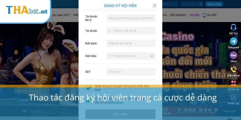 Thao tác đăng ký hội viên trang cá cược dễ dàng